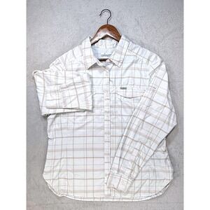 Columbia Omni-Shade Women's Plaid Button Down, White Casual Top, Sz  XL